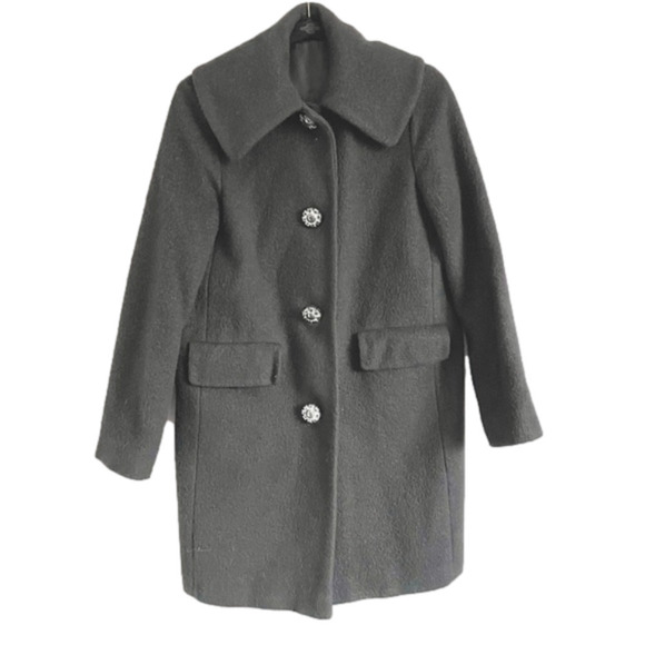 Vintage 60s Style Black Wool Cocoon Midi Big Collar Mid Length Car Coat - XS/S - Picture 9 of 10